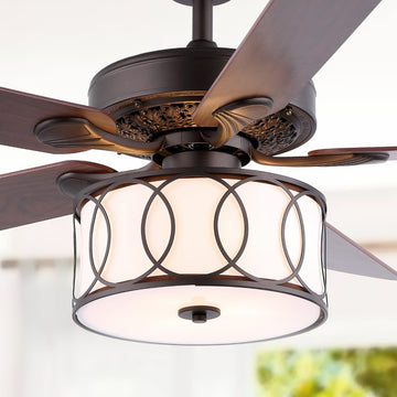 Circe 52" Transitional Glam Drum Shade LED Ceiling Fan With Remote - JONATHAN Y